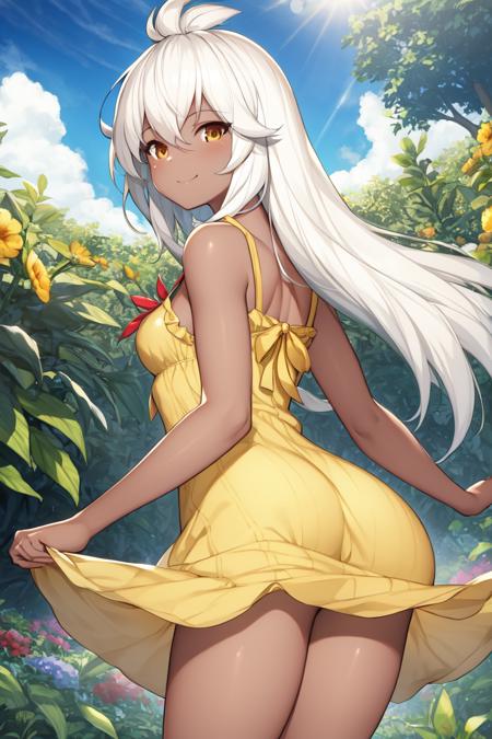 2492163-1280587543-masterpiece, best quality, absurdres, perfect anatomy, 1girl, solo, Zooey, dark skin, from behind, sundress, yellow sundress, ga.png